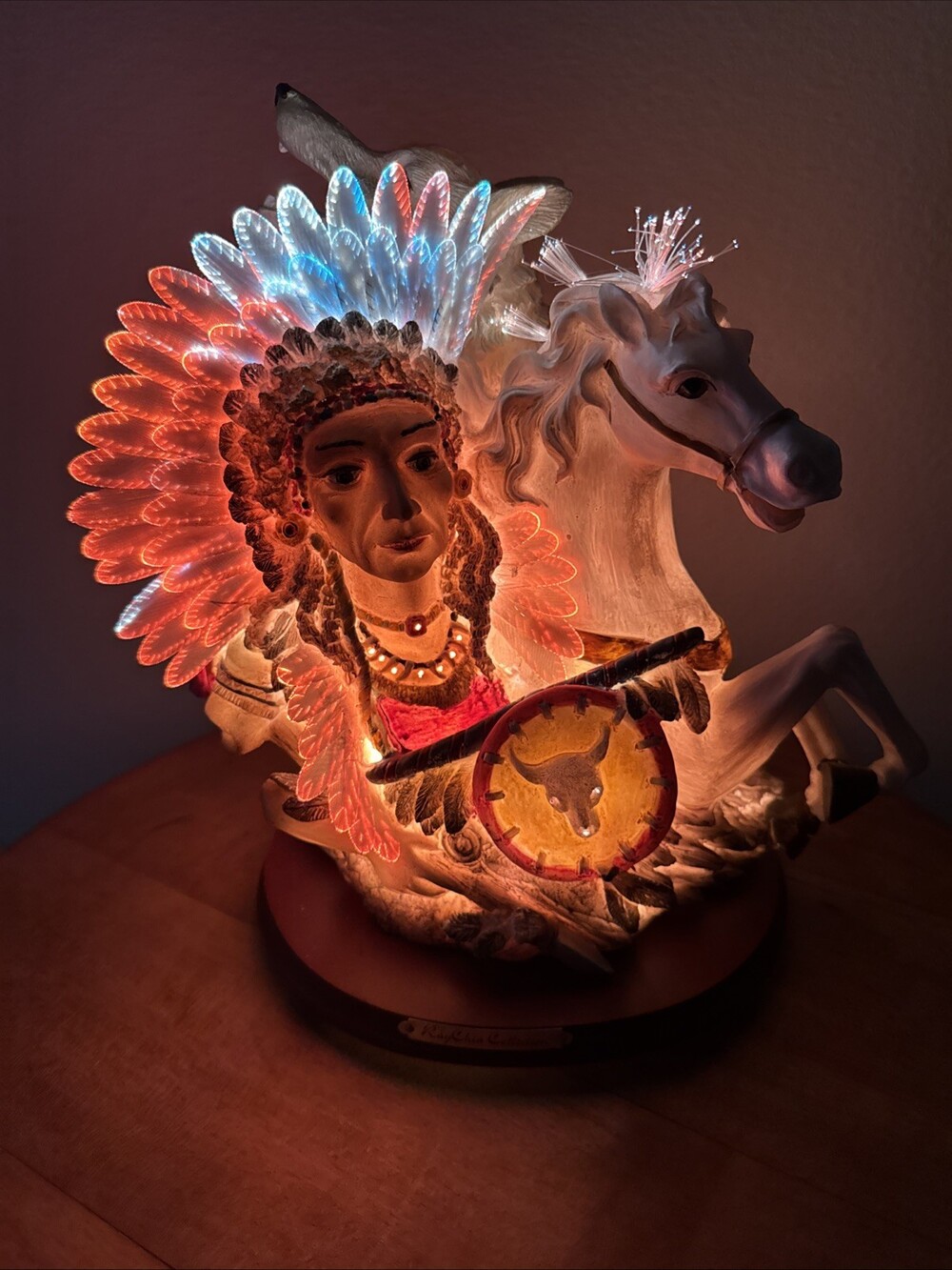 VTG Ray Chia Collection Lg. Fiber Optic Lamp Light Western Wolf Native RARE